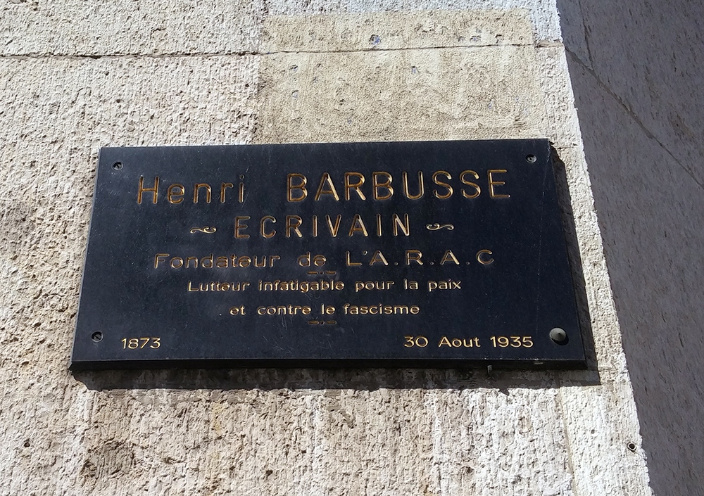 Plaque Hommage à Henri Barbusse