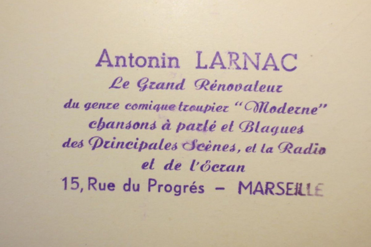 Domicile d’Antonin Larnac, comique troupier